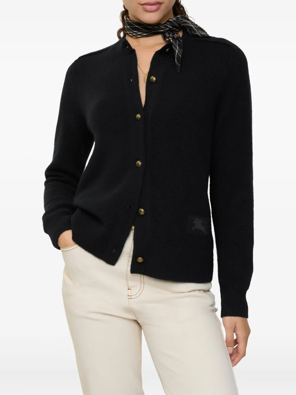 Burberry Elbow-patch Equestrian Knight Cardigan In Black
