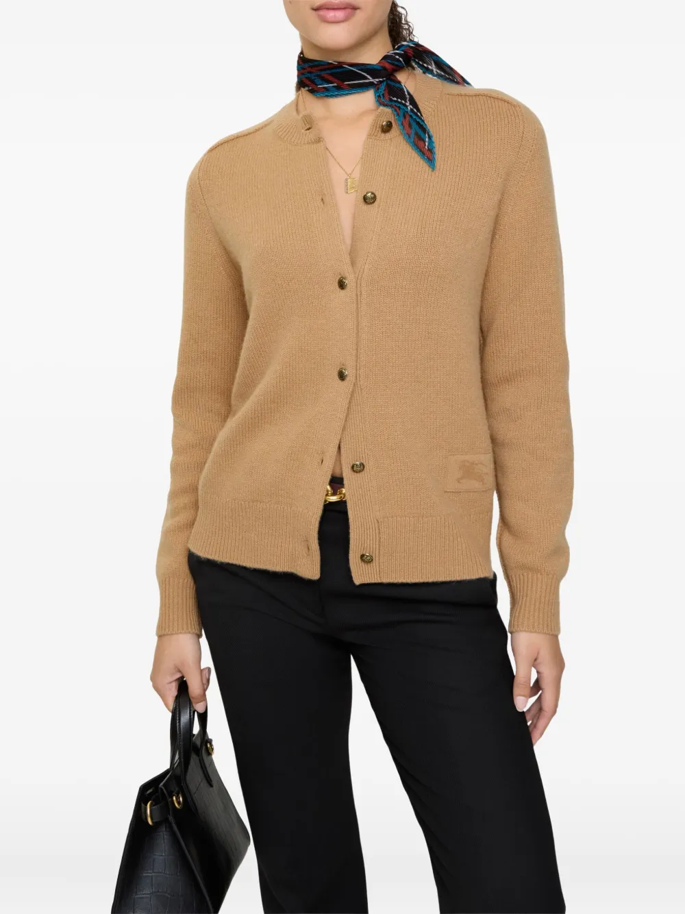 Burberry Elbow-patch Equestrian-knight Cardigan In Brown