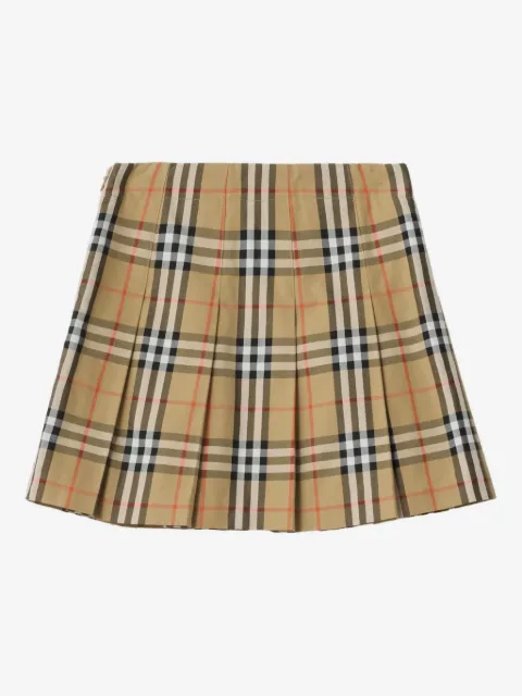 Burberry Kids pleated check-pattern cotton twill skirt