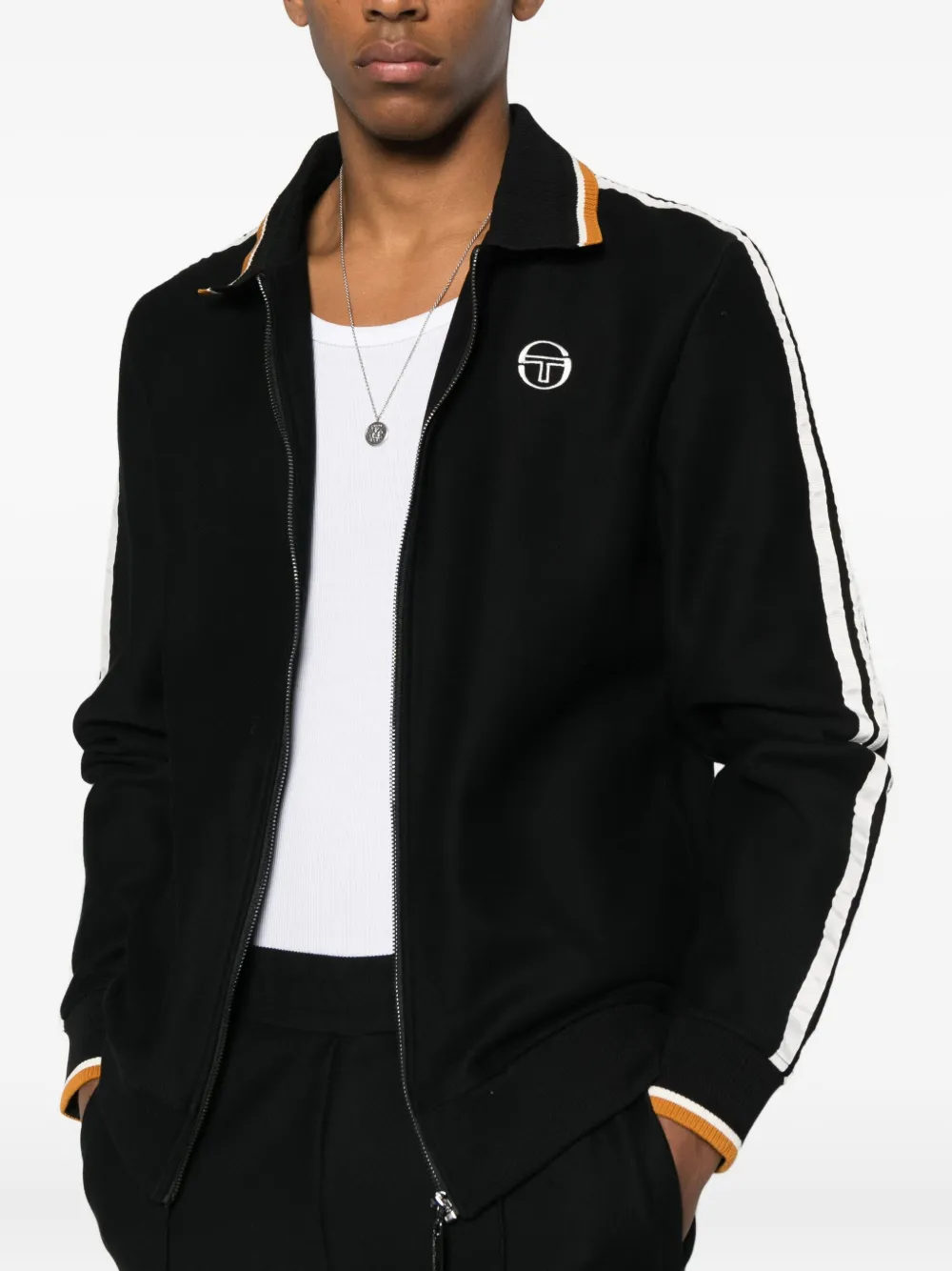 Sergio Tacchini Gestreepte sweater met logo en rits Zwart
