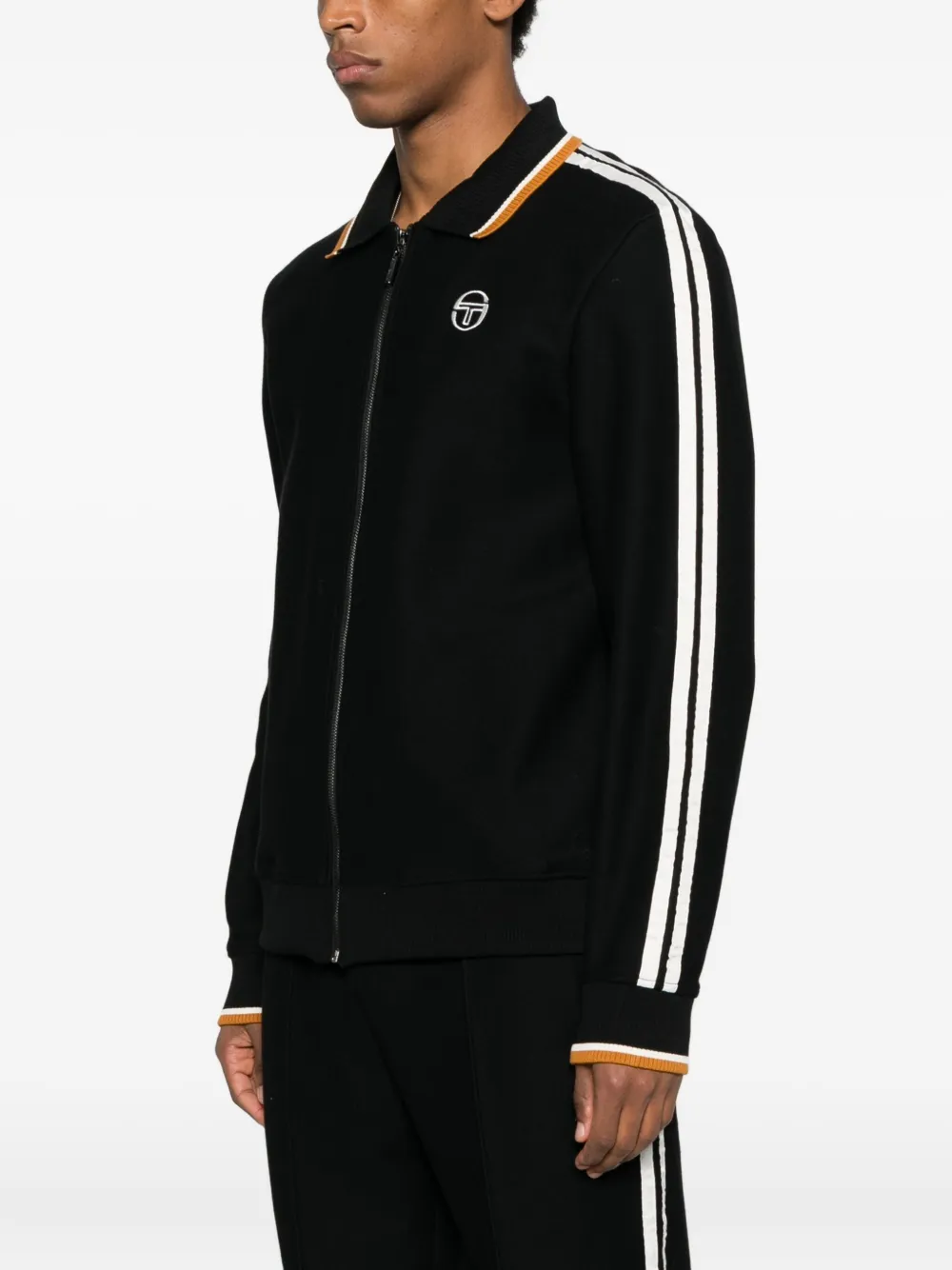 Sergio Tacchini Gestreepte sweater met logo en rits Zwart
