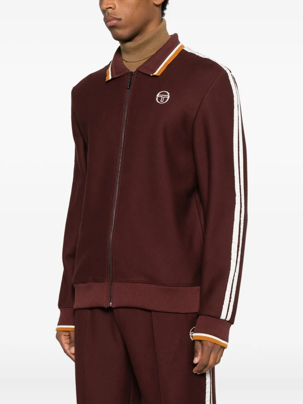 Sergio Tacchini Stripe Zip Sweatshirt In Brown