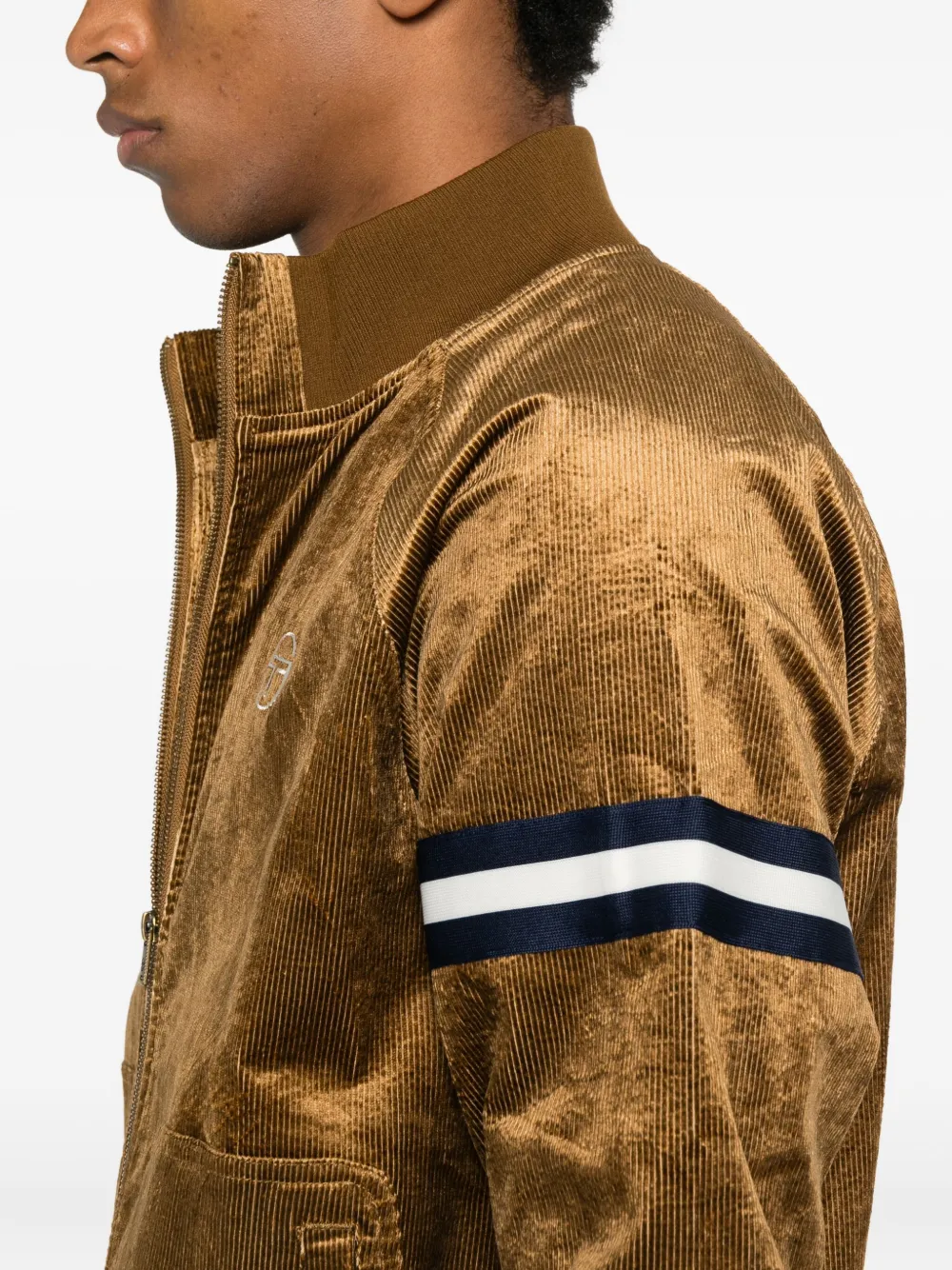Sergio Tacchini Cordurato Stripe Zip Jacket In Brown