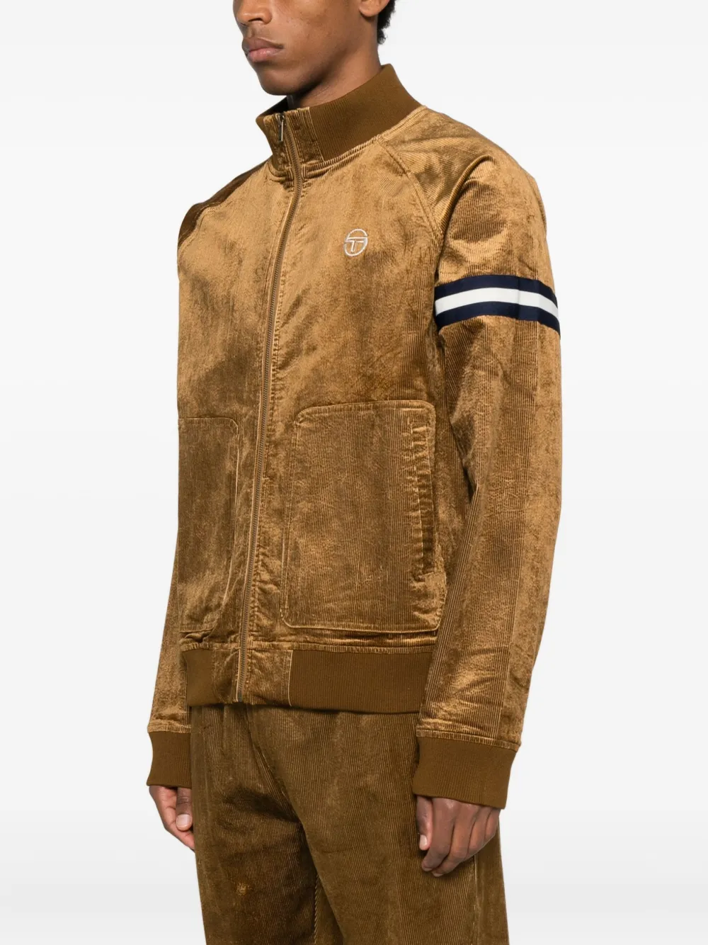 Sergio Tacchini Cordurato Stripe Zip Jacket In Brown