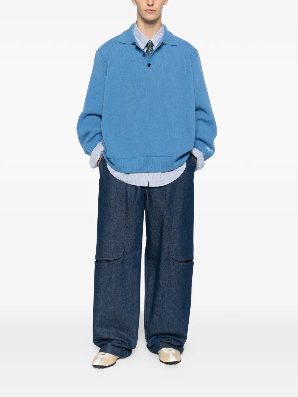 LC23 button collar sweater - Blauw