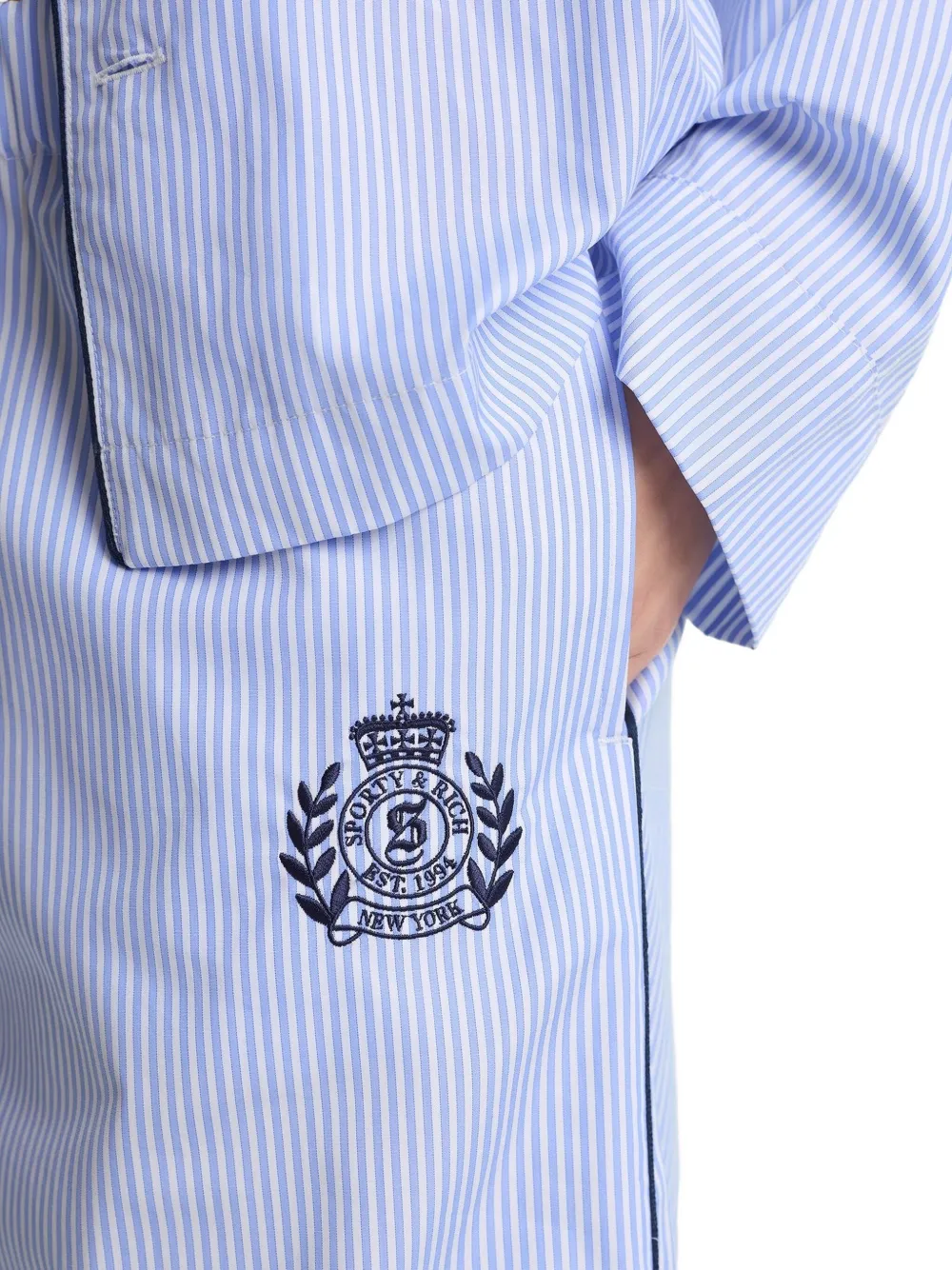 Sporty And Rich Stripe Embroidered Pyjama In Blue