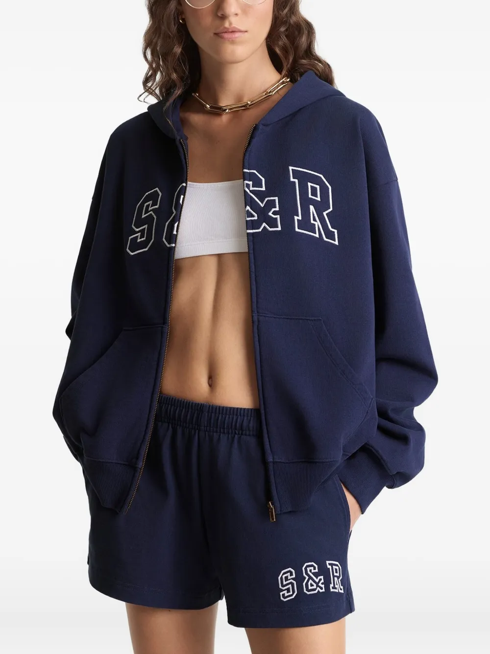 Sporty And Rich Elasticated Embroidered Shorts In Blue