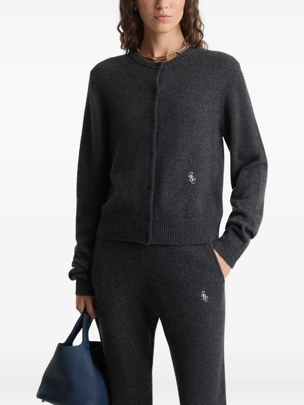 Sporty And Rich Button Logo Cardigan In Black