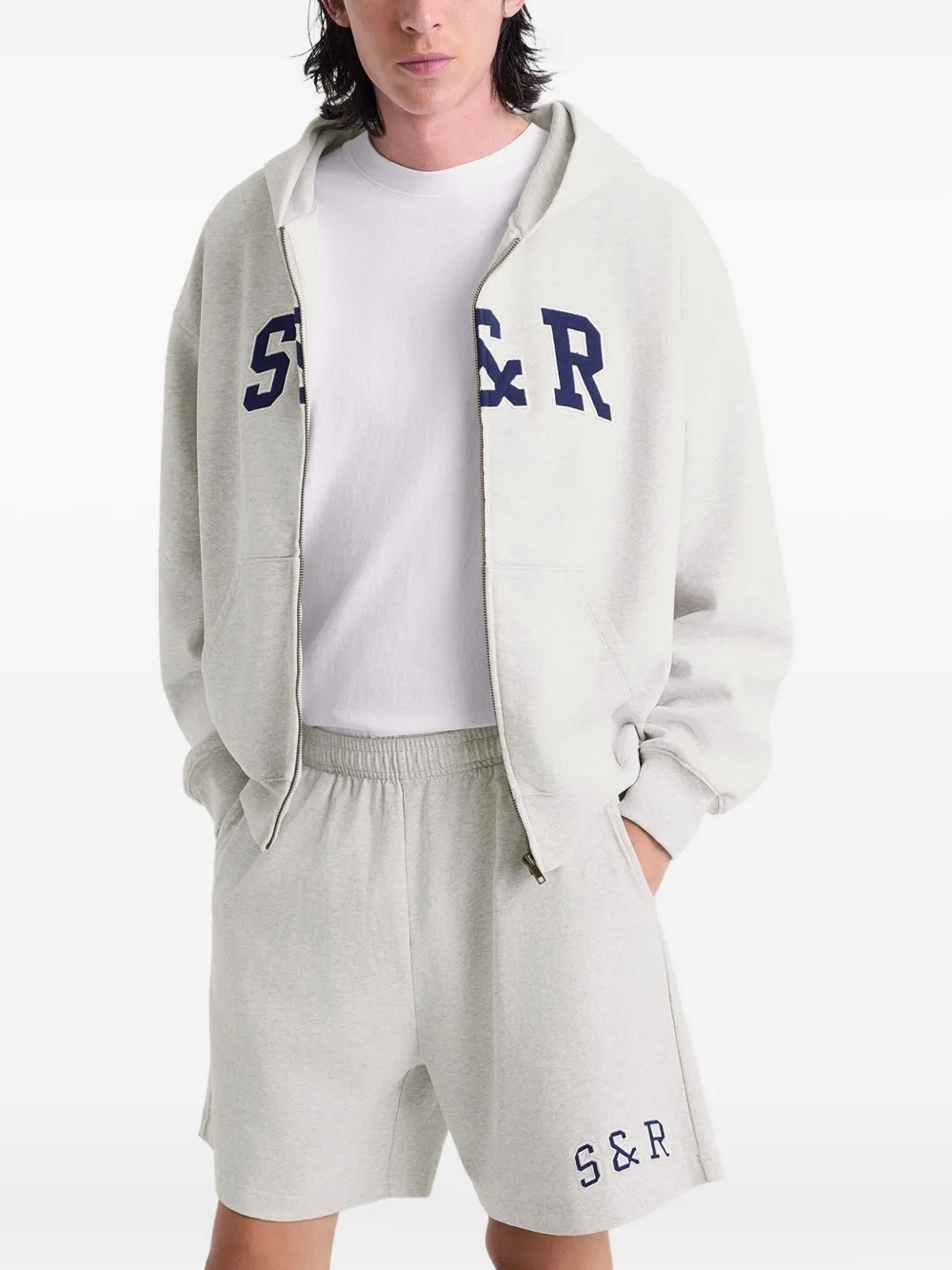 Sporty And Rich Patch Pocket Drawstring Shorts In Gray