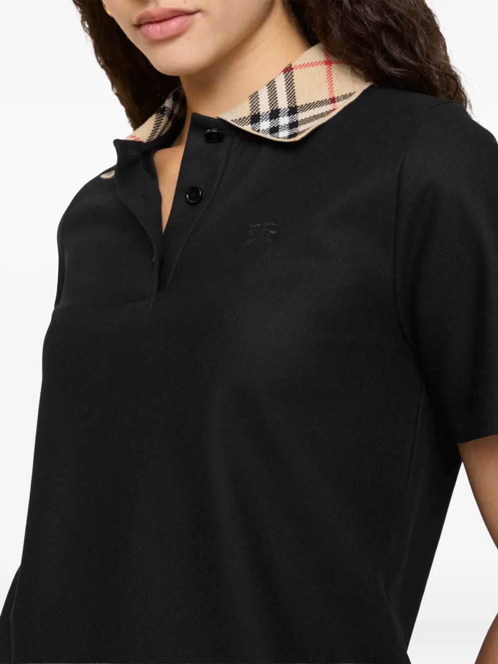 Burberry Checked-collar Cotton Polo Shirt In Black