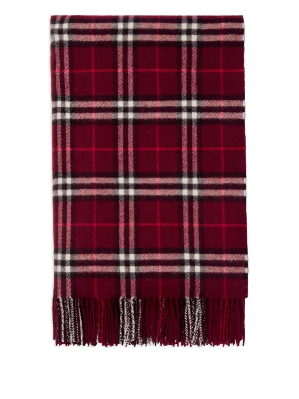 Burberry Checked Fringed Cashmere Blanket (200cm x 140cm) | Red