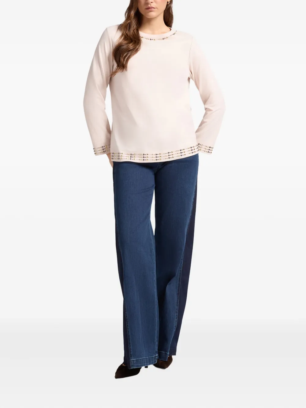 ELENA MIRO` stud long-sleeve top - Beige