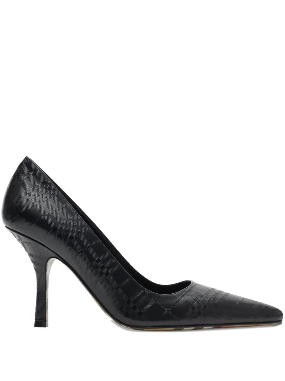 Burberry 90mm Dame Check Embossed Pointed Pumps In Black
