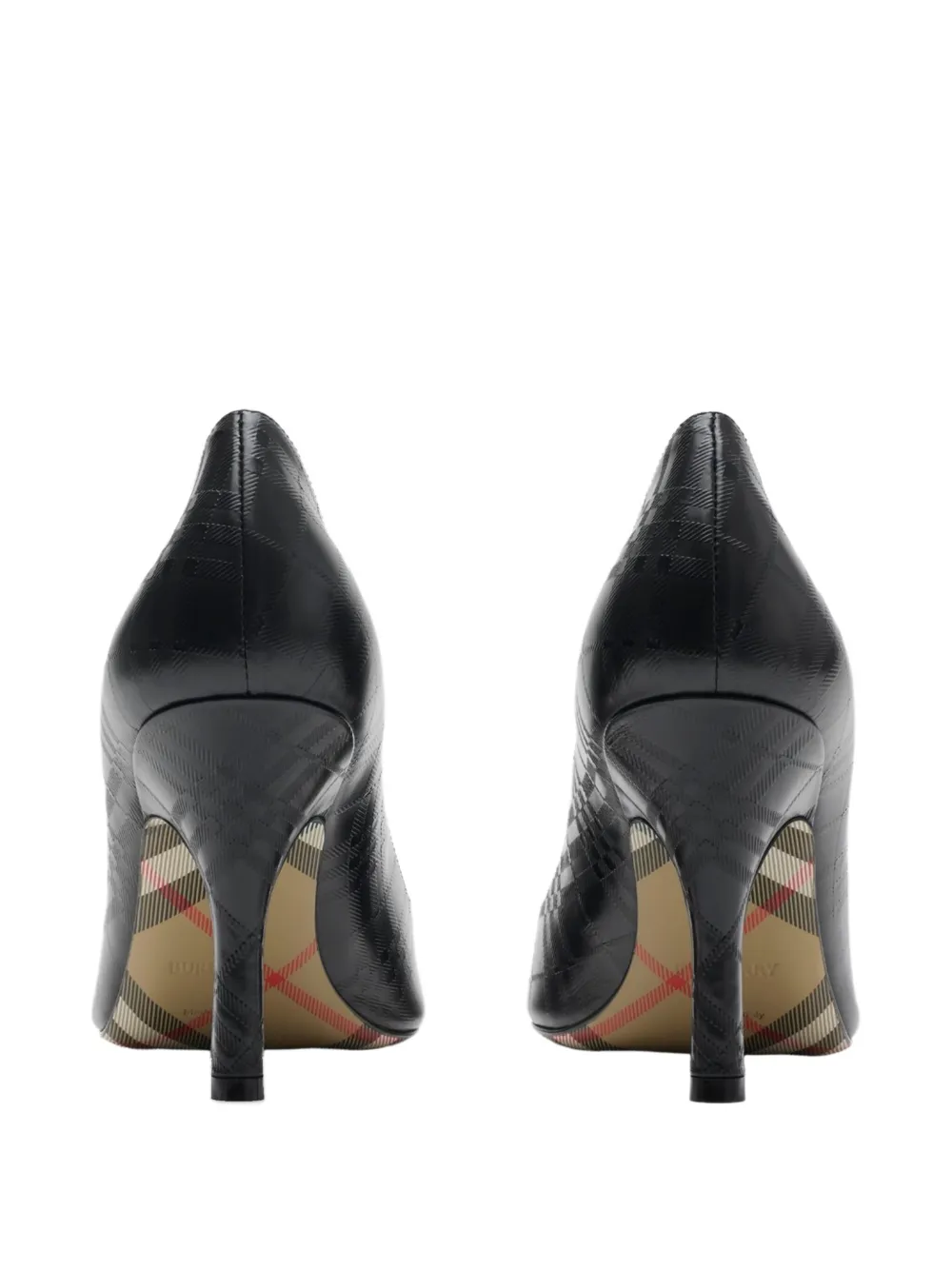 Burberry 90mm Dame Check Embossed Pointed Pumps In Black