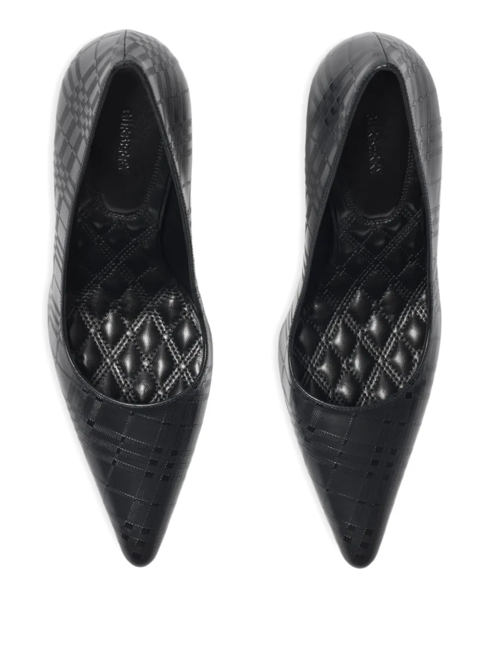 Burberry 90mm Dame Check Embossed Pointed Pumps In Black