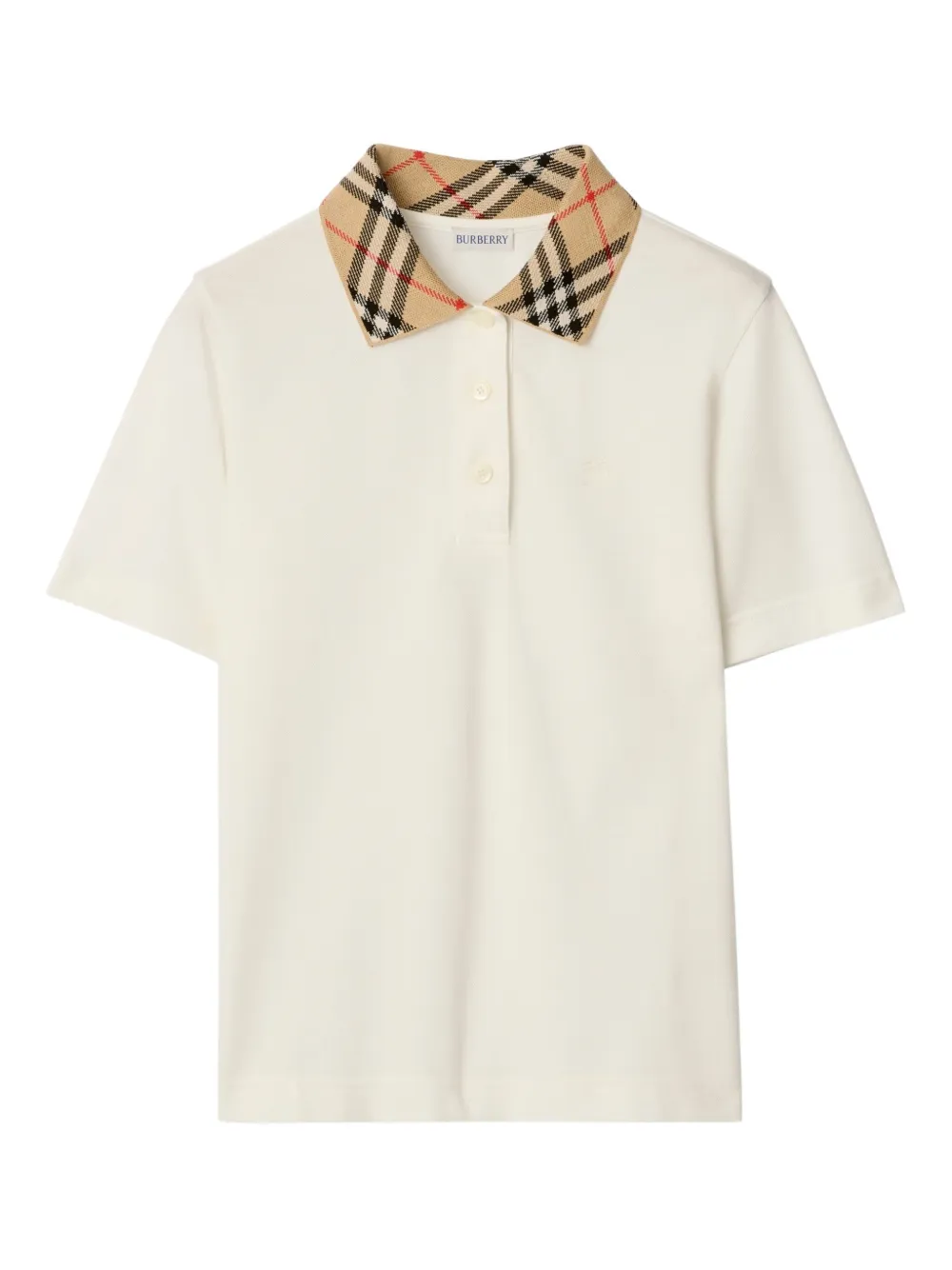 Burberry Check Collar Equestrian Knight Polo Shirt In White