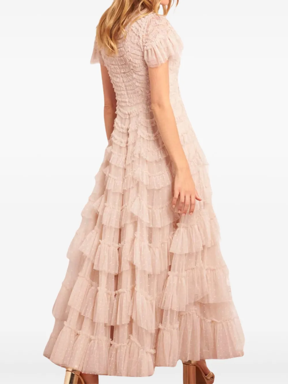 Needle & Thread Aviana midi-jurk met ruches en V-hals Roze