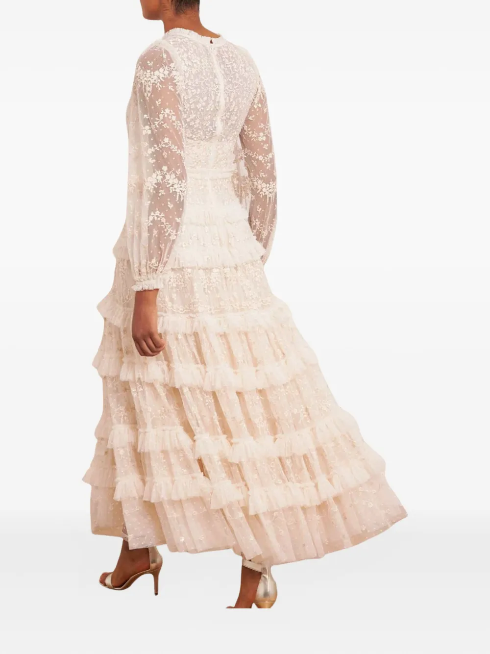 Needle & Thread Blossom Laced Ruffled Midi Dress In Neutral