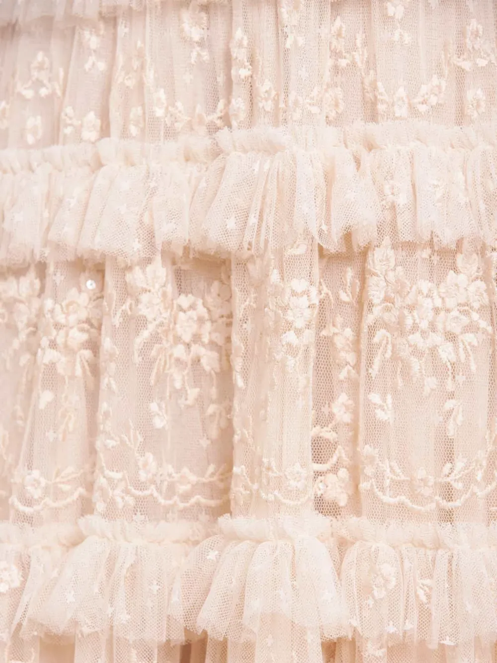 Needle & Thread Blossom Laced Ruffled Midi Dress In Neutral