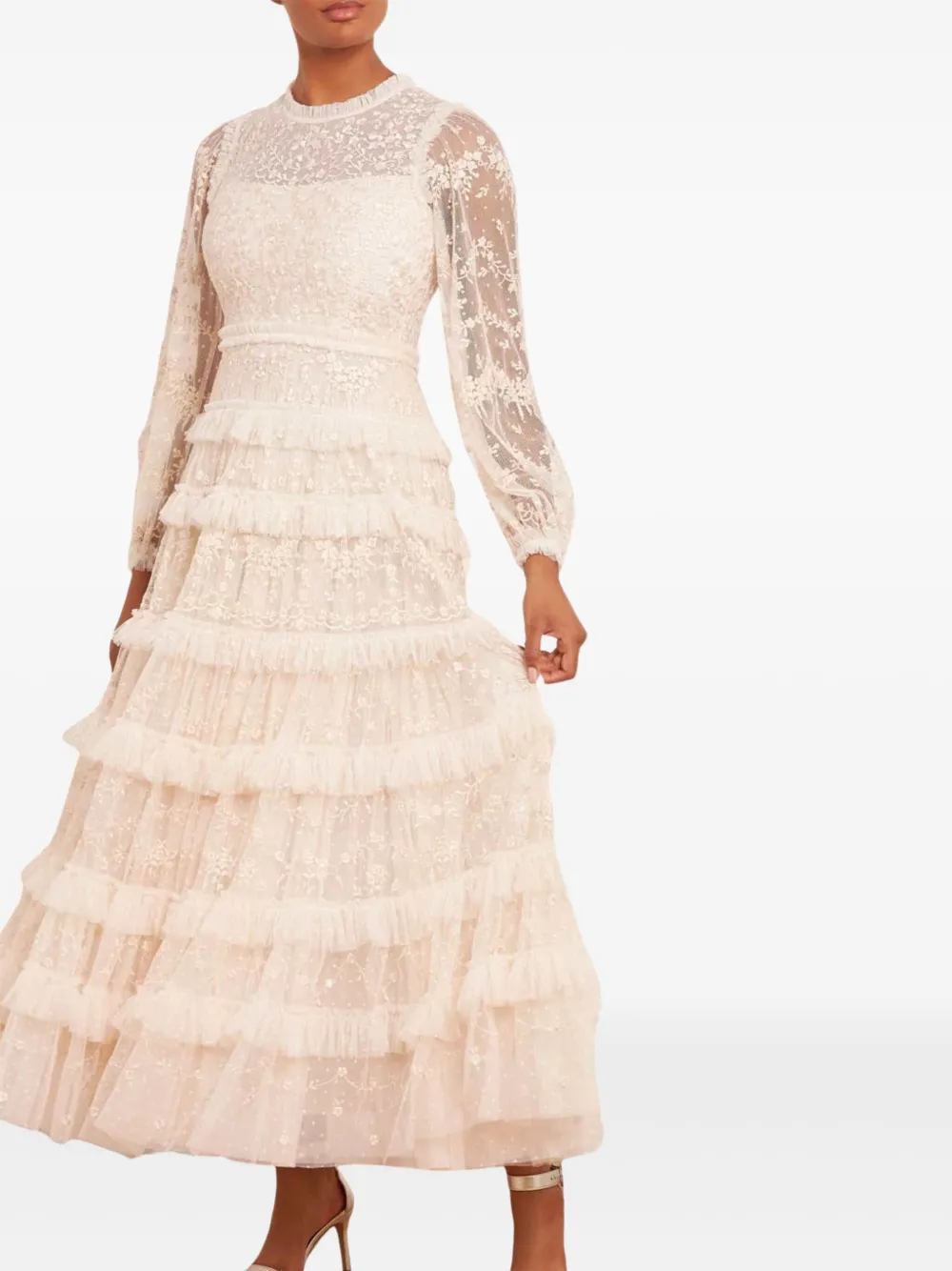 Needle & Thread Blossom laced ruffled midi dress - Beige
