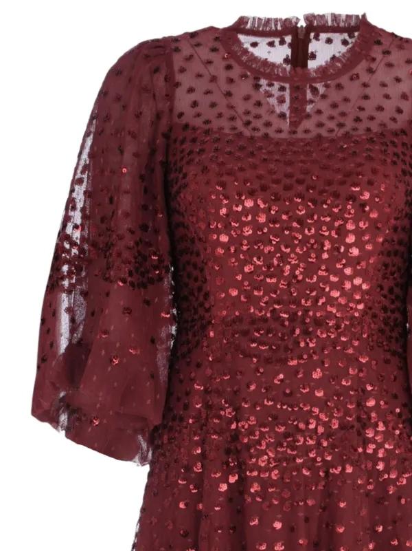 sequin scallop embroidered dress Scallop Sequin Round Neck Ankle Gown