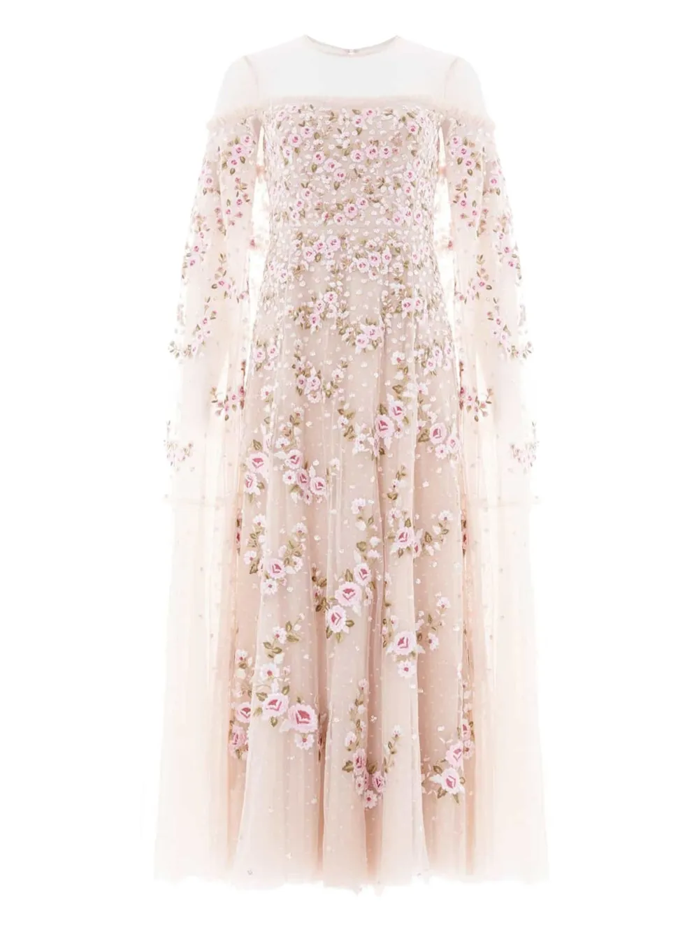 Needle & Thread CRESCENT ROSES cape-detail midi dress - ニュートラル Needle & Thread CRESCENT ROSES cape-detail midi dress - ニュートラル