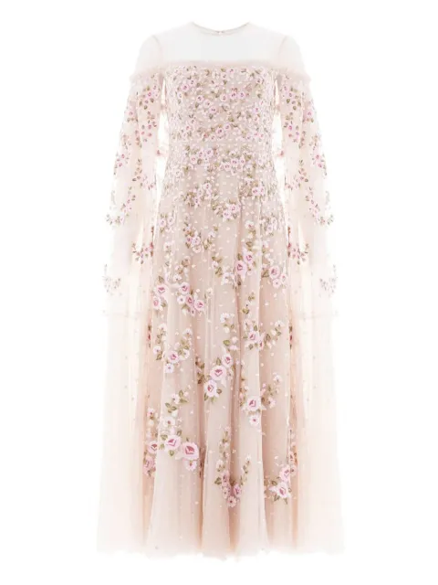 Needle & Thread CRESCENT ROSES cape-detail midi dress