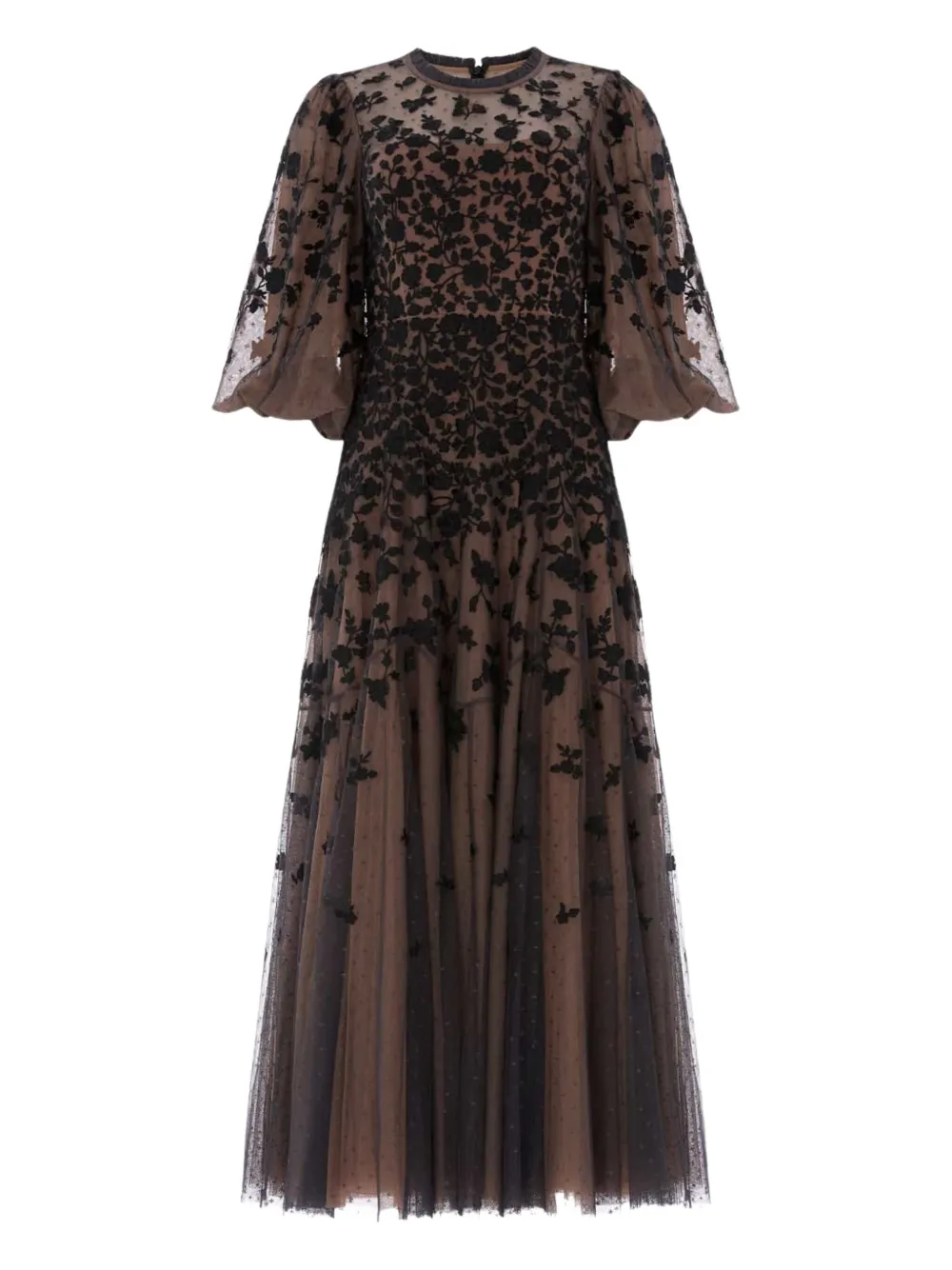 Needle & Thread Sylvia Rose round-neck midi dress - ブラック Needle & Thread Sylvia Rose round-neck midi dress - ブラック