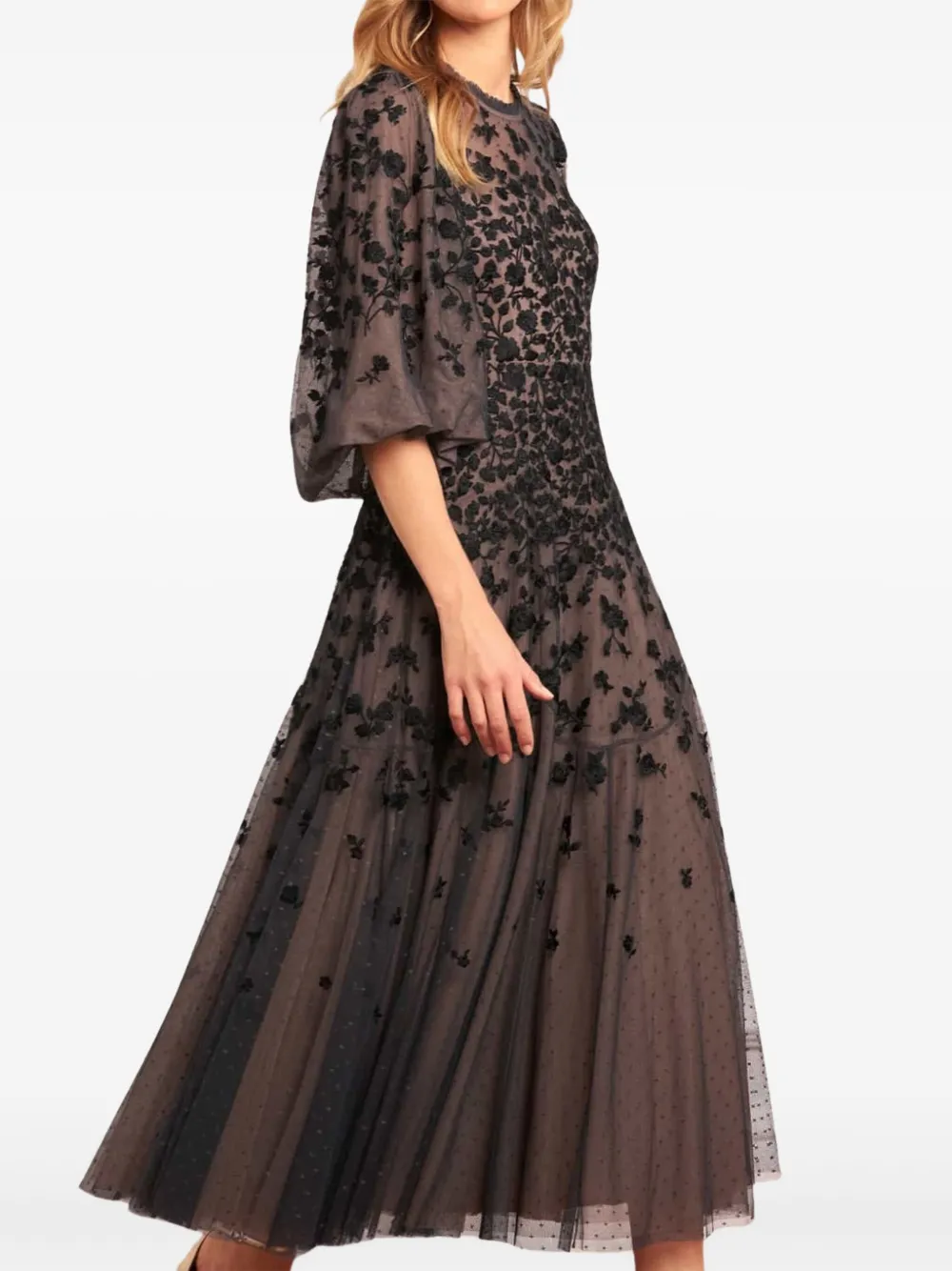 Needle & Thread Sylvia Rose round-neck midi dress - Zwart