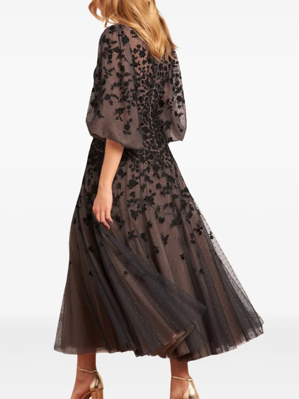 Needle & Thread Sylvia Rose midi-jurk met ronde hals Zwart