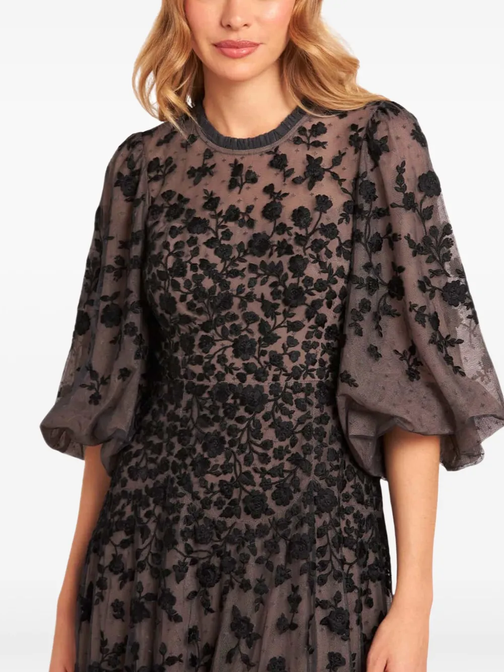 Needle & Thread Sylvia Rose midi-jurk met ronde hals Zwart