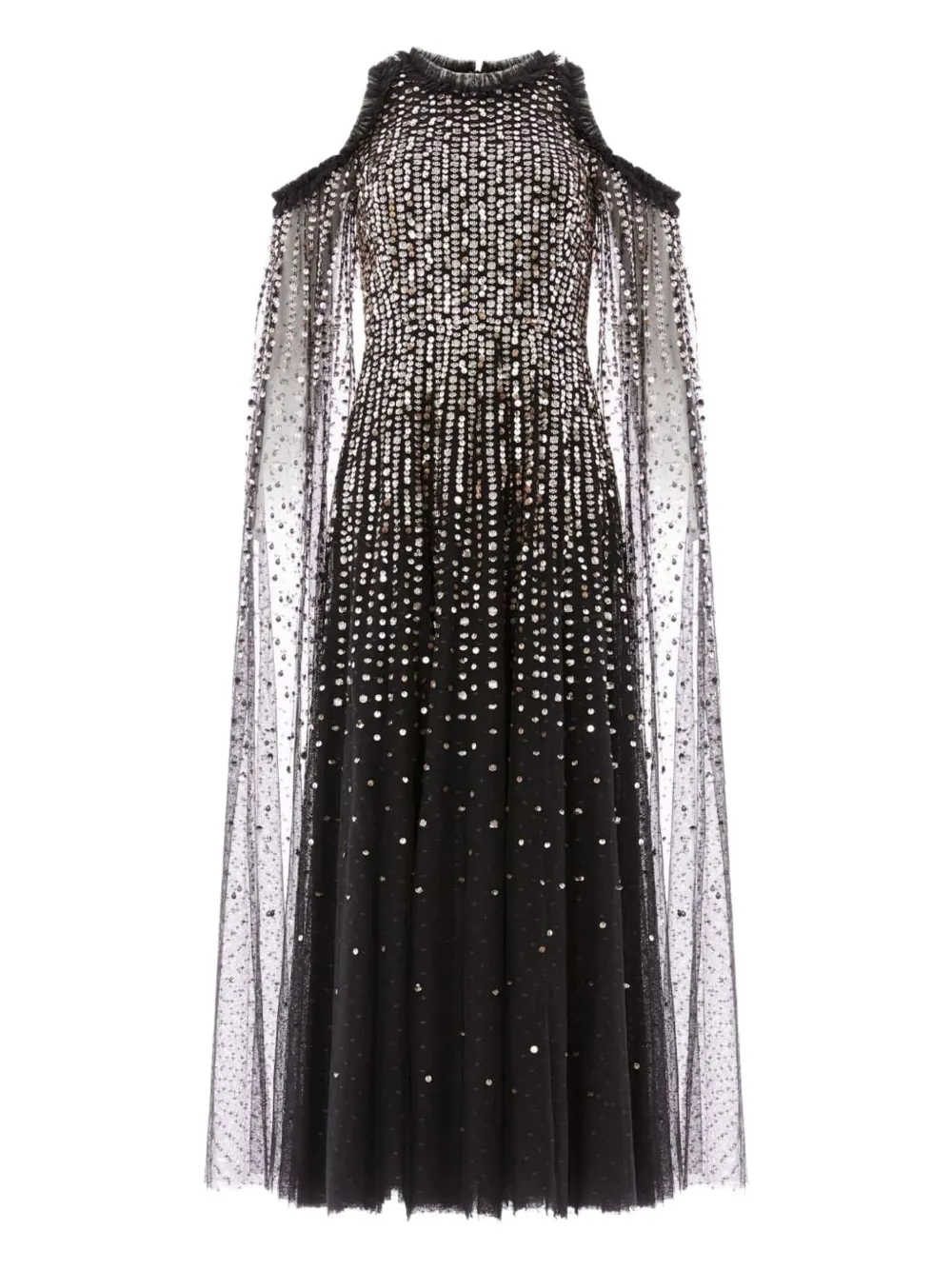 Needle & Thread MOONLIGHT cape-detail midi dress - ブラック Needle & Thread MOONLIGHT cape-detail midi dress - ブラック