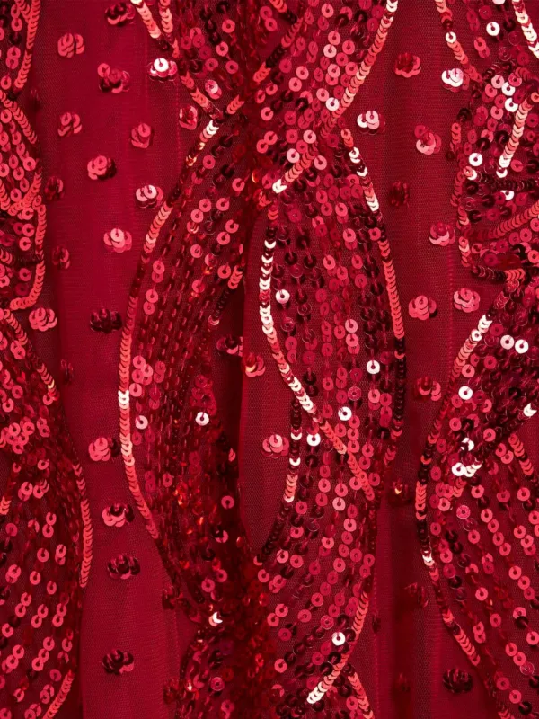 【Needle & Thread】ワンショルダー フリル付き スパンコールドレス Needle & Thread スパンコール ドレス | レッド | FARFETCH JP