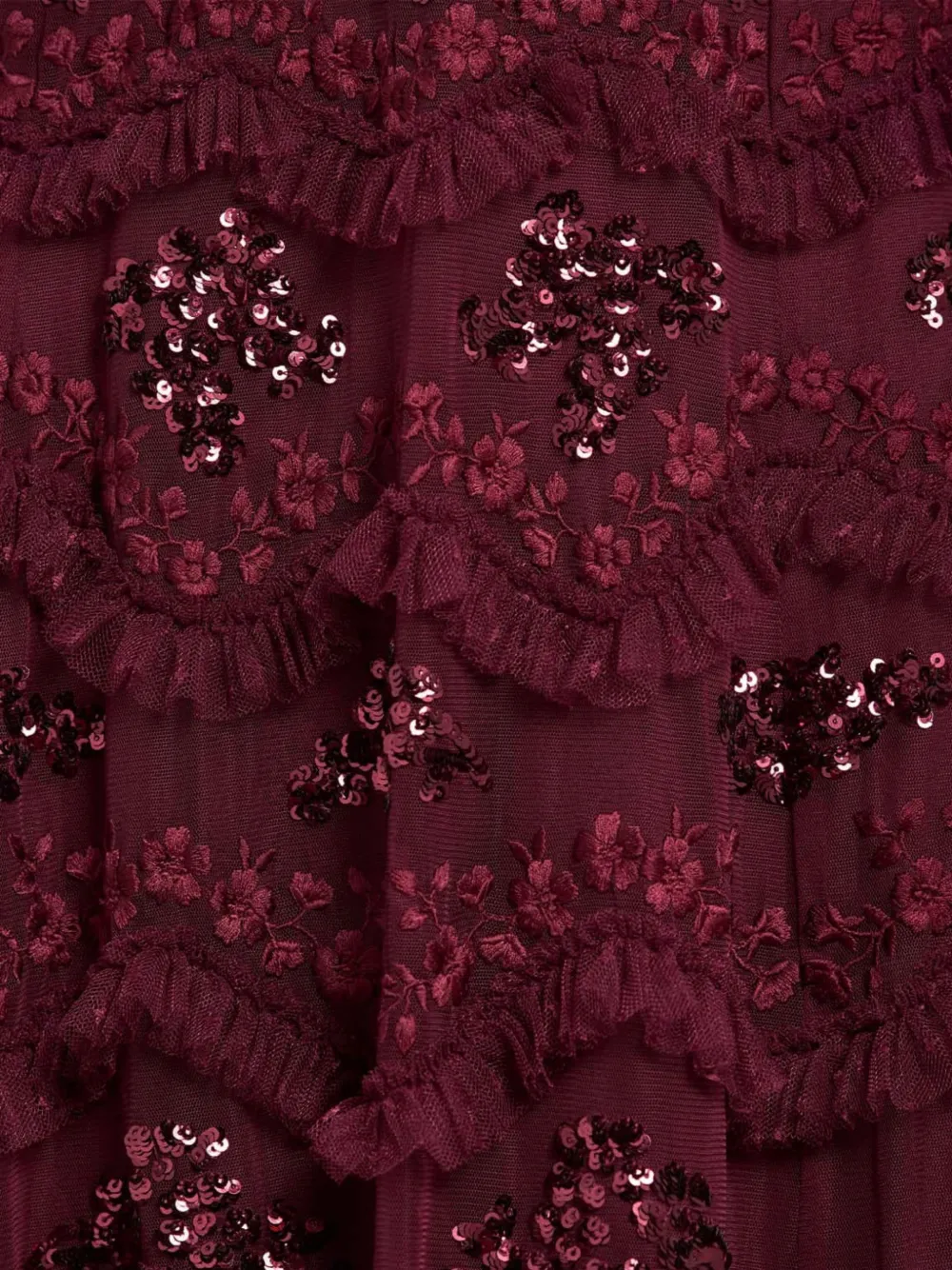 Needle & Thread Daisy Wave Ruffled Sequin-embellished Tulle Gown In Red