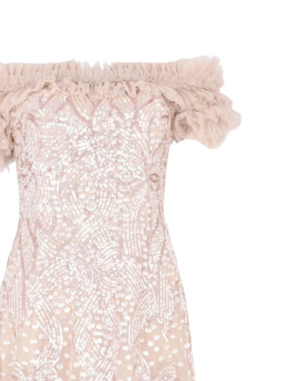 Needle & Thread Off-shoulder midi-jurk met pailletten Beige