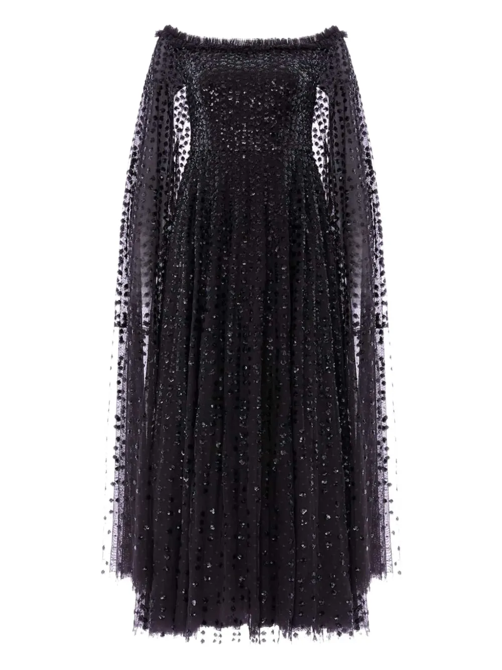 Needle & Thread Raindrop cape-detail midi dress - ブラック Needle & Thread Raindrop cape-detail midi dress - ブラック