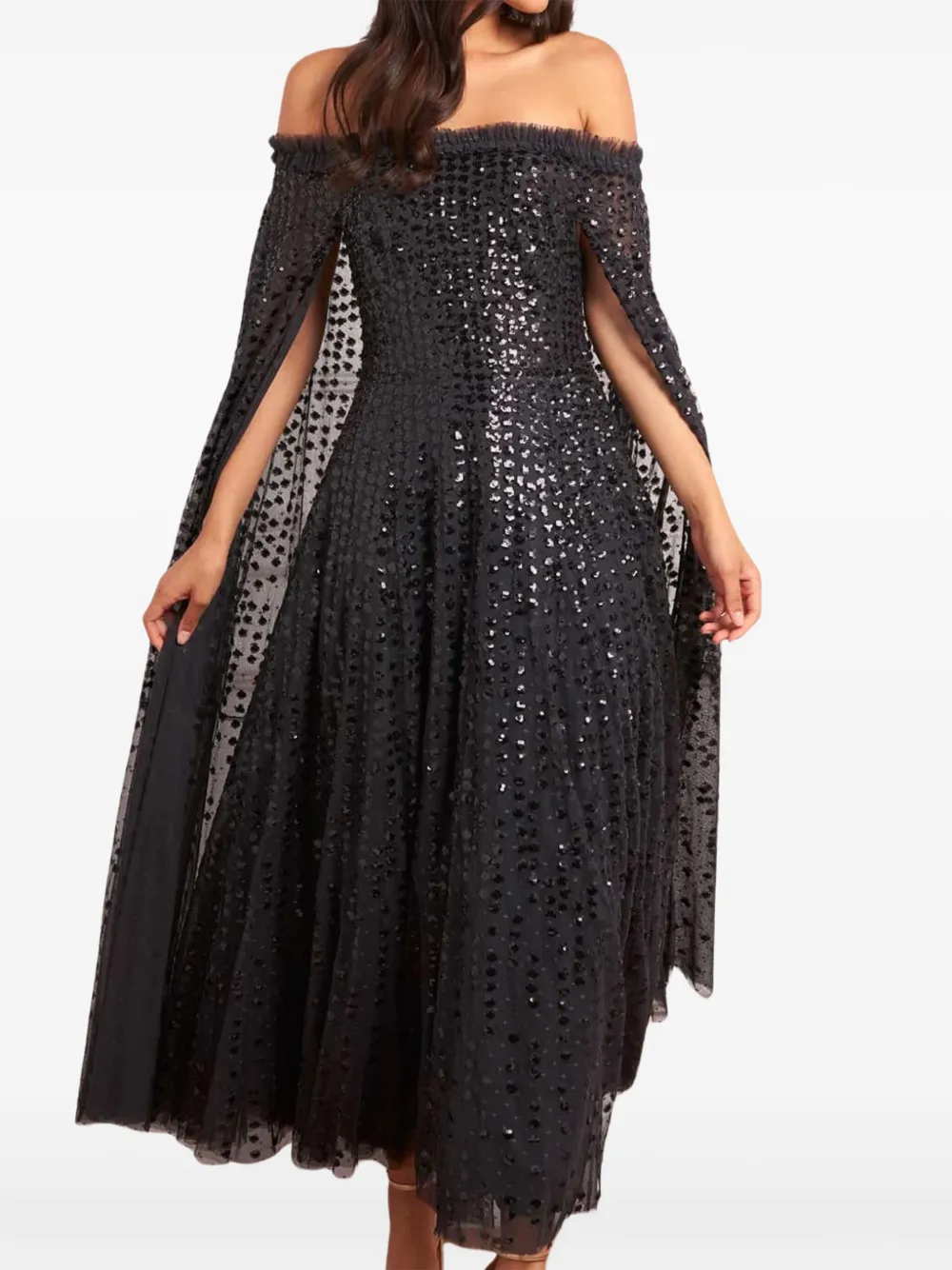 Needle & Thread Raindrop cape-detail midi dress - Zwart