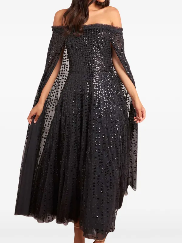 needle and thread black midi dress Needle & Thread Raindrop Cape Ankle Gown Black US 10