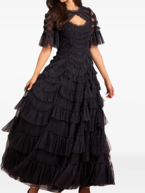 Needle & Thread Aviana Ruffled short-sleeves Maxi Dress | Black | FARFETCH  NZ