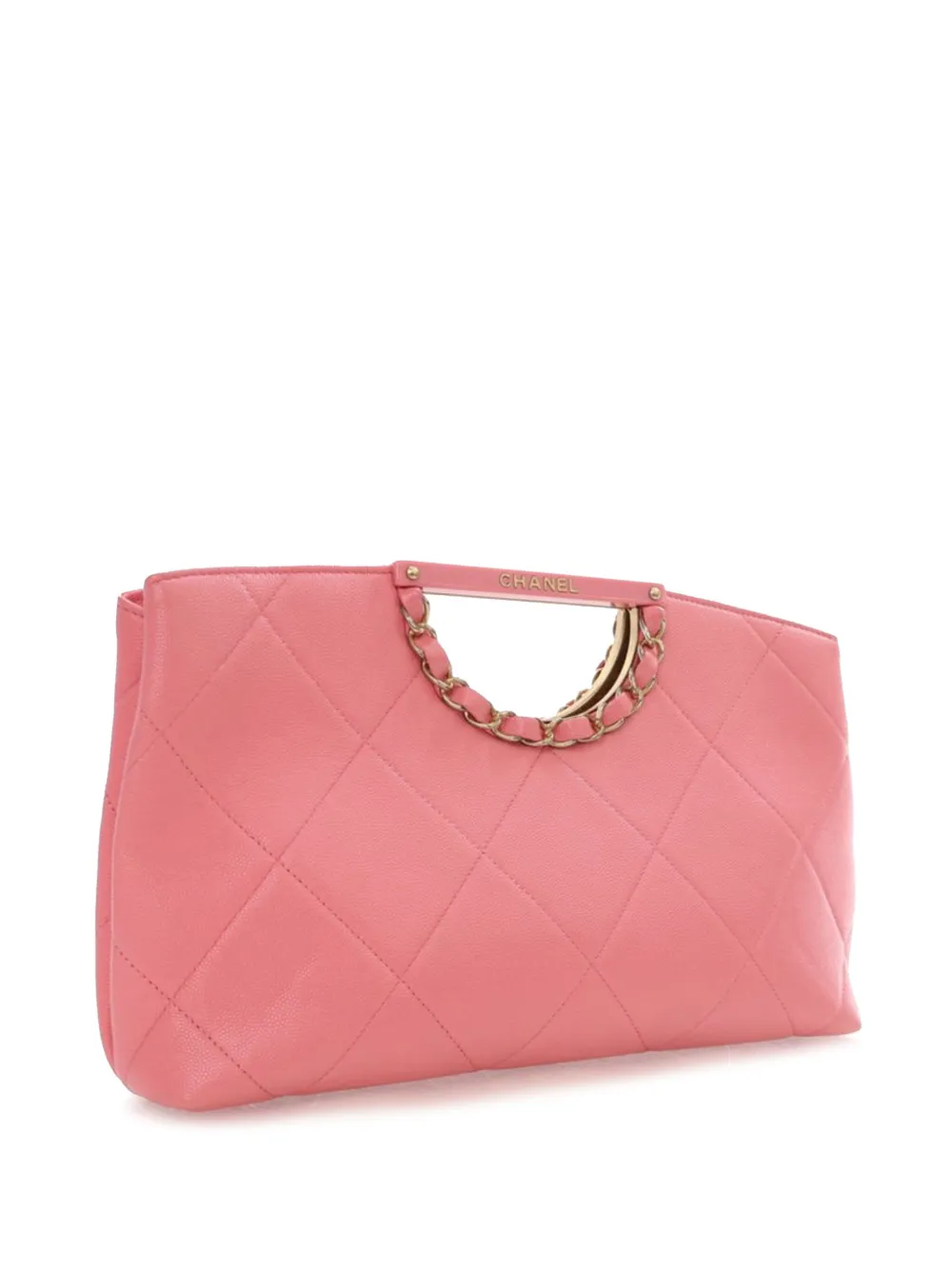 Pre-owned Chanel 2019 Quilted Caviar A Real Catch Clutch Handbag In Pink