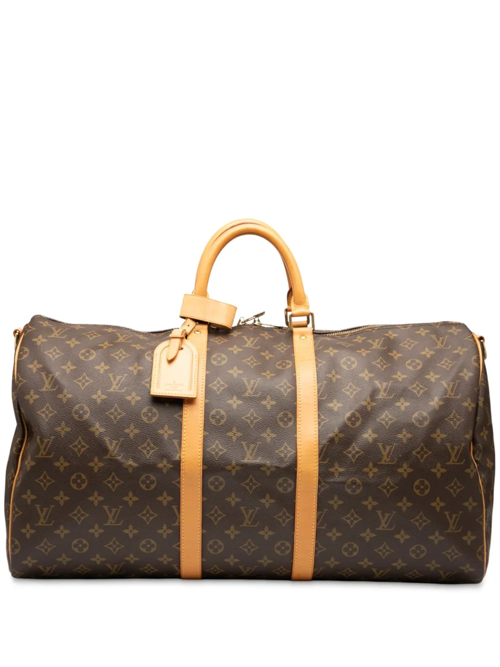 Pre-owned Louis Vuitton 1996 Monogram Keepall Bandouliere 55 Travel Bag In Brown
