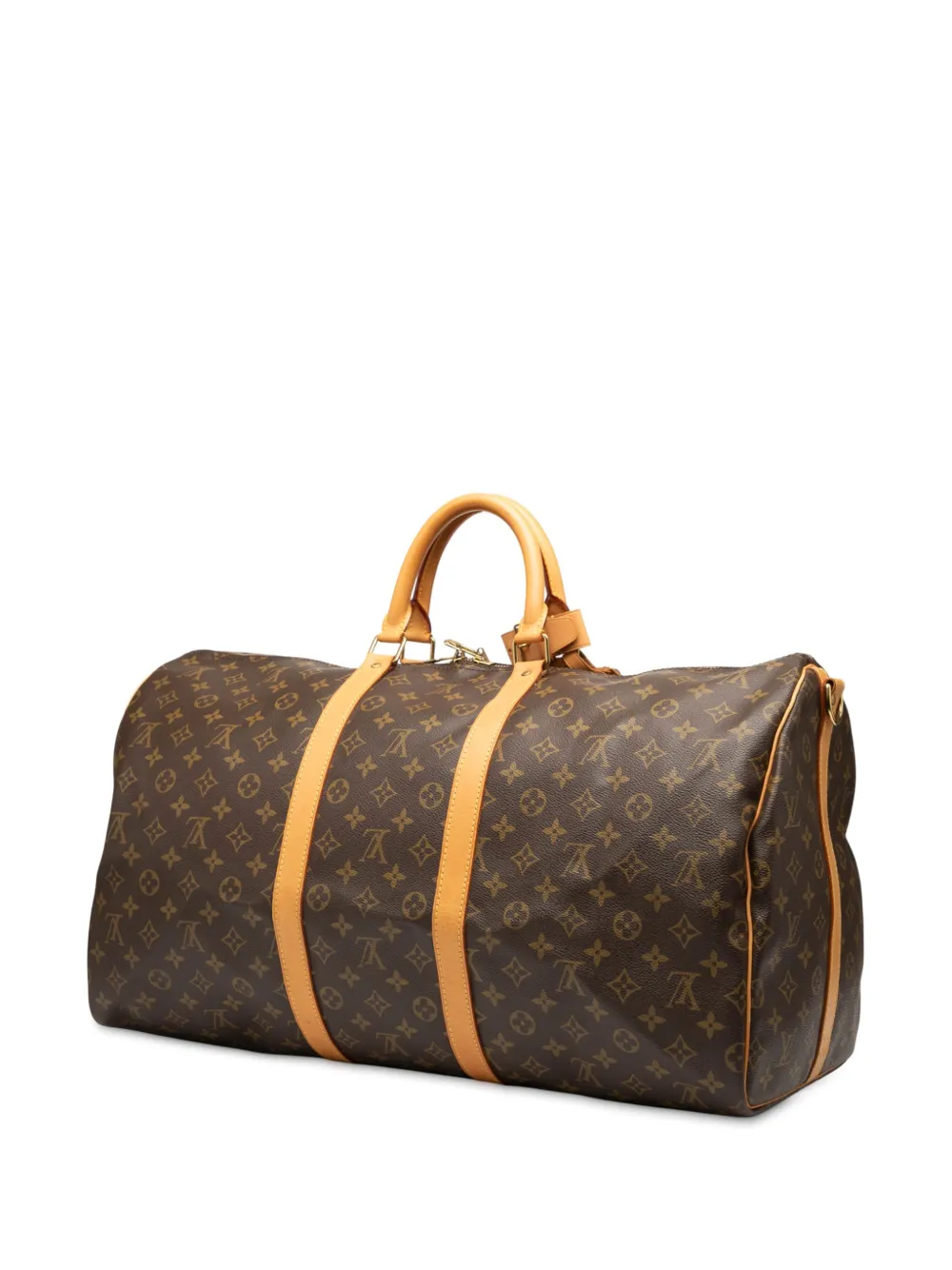 Pre-owned Louis Vuitton 1996 Monogram Keepall Bandouliere 55 Travel Bag In Brown