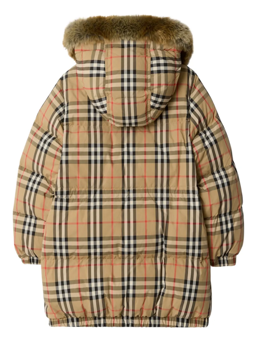 Burberry Kids Geruite donsjas met afneembare kraag van imitatiebont Beige