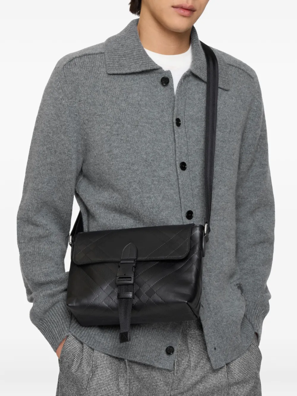 Burberry Geruite messengertas met gesp - Zwart