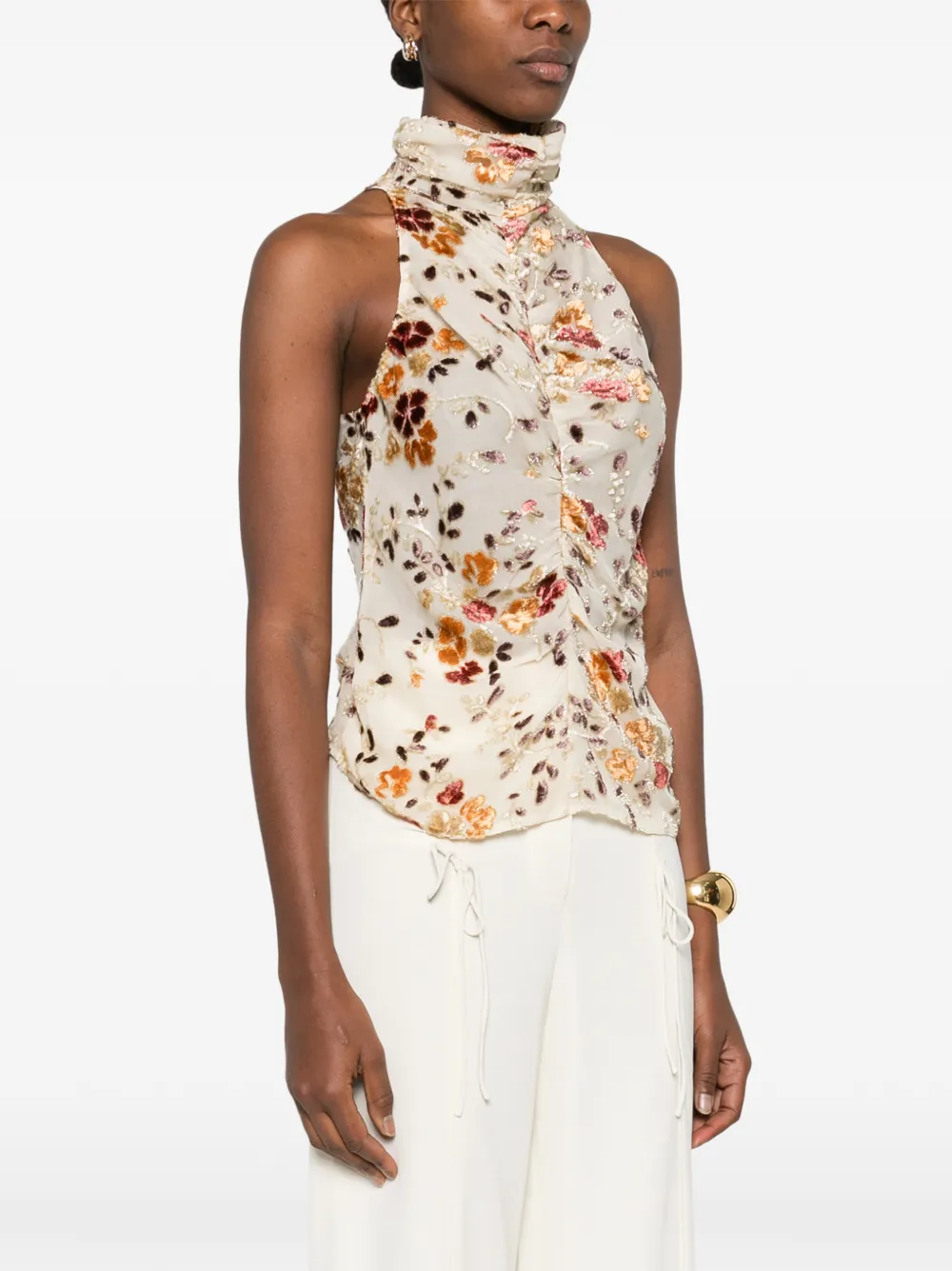  Botsi Floral-print Ruched-design Blouse - Neutrals 