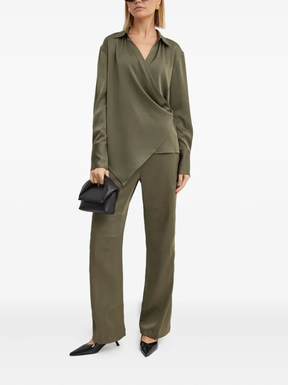 Helmut Lang draped wrap shirt - Groen