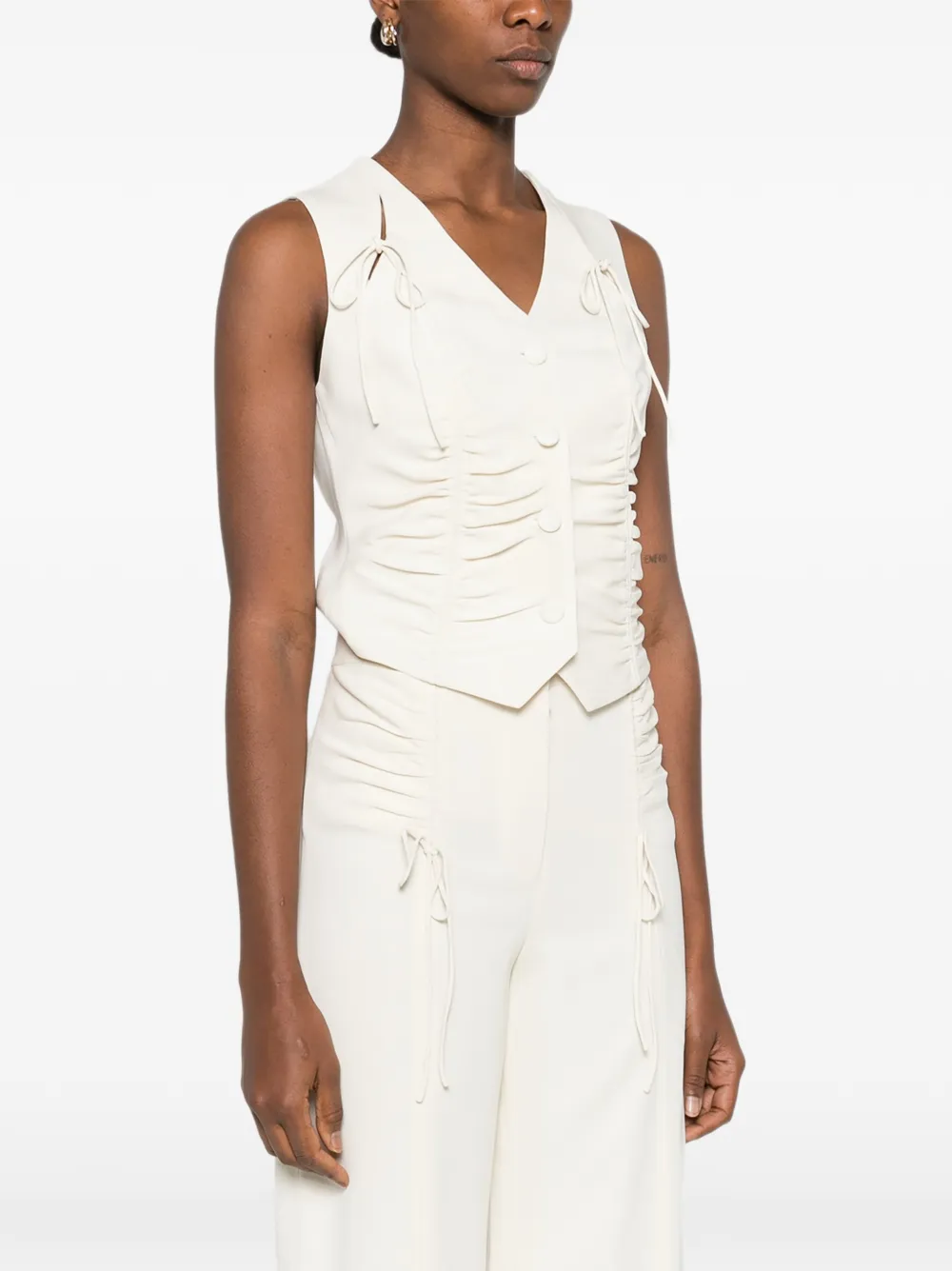 Tie-Detail Ruched-Design Waistcoat