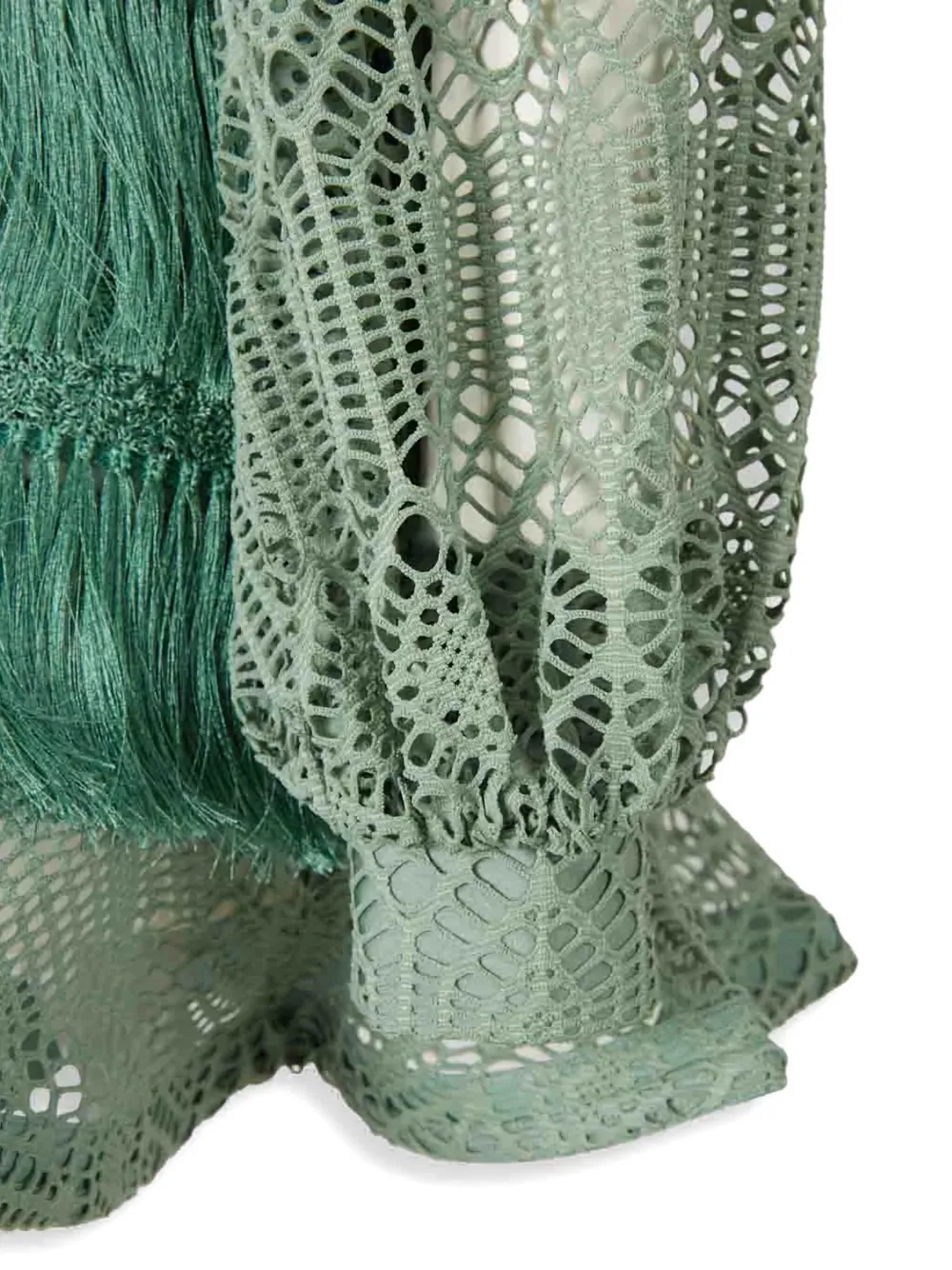 PatBO Mini-jurk met franje en lange mouwen Groen