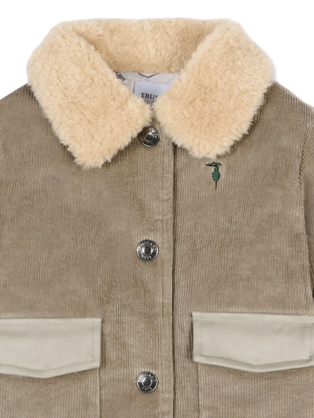 Trussardi Junior Corduroy Faux-fur Collar Jacket - Neutrals 