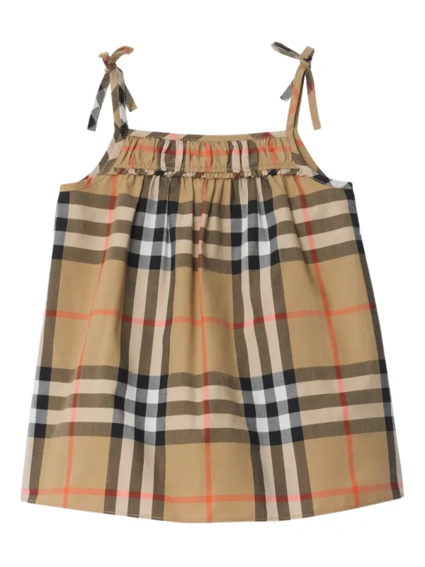 バーバリーチルドレン ワンピース Burberry Kids ギャザーチェックワンピース | ニュートラル | FARFETCH JP